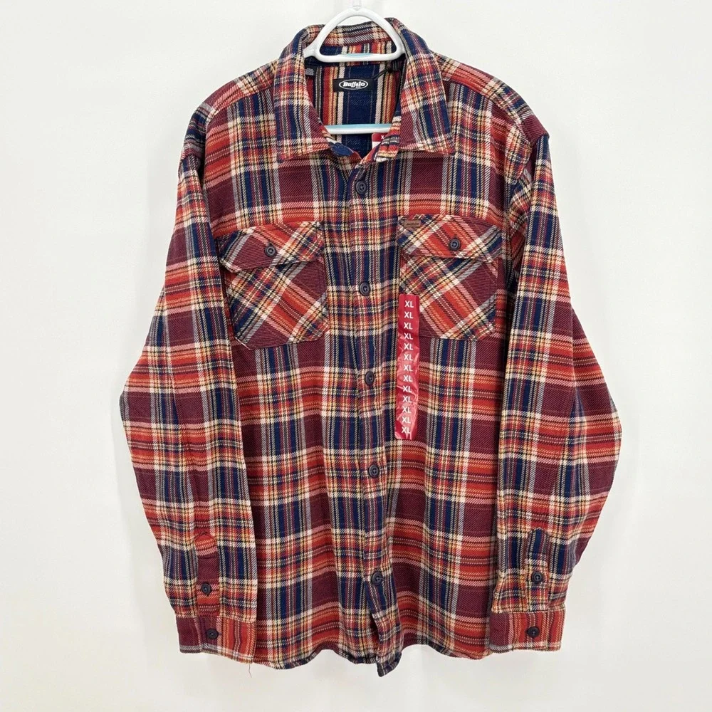 Buffalo David Bitton Scottie Mens XL Red Plaid Cotton Flannel Shirt Jacket NEW